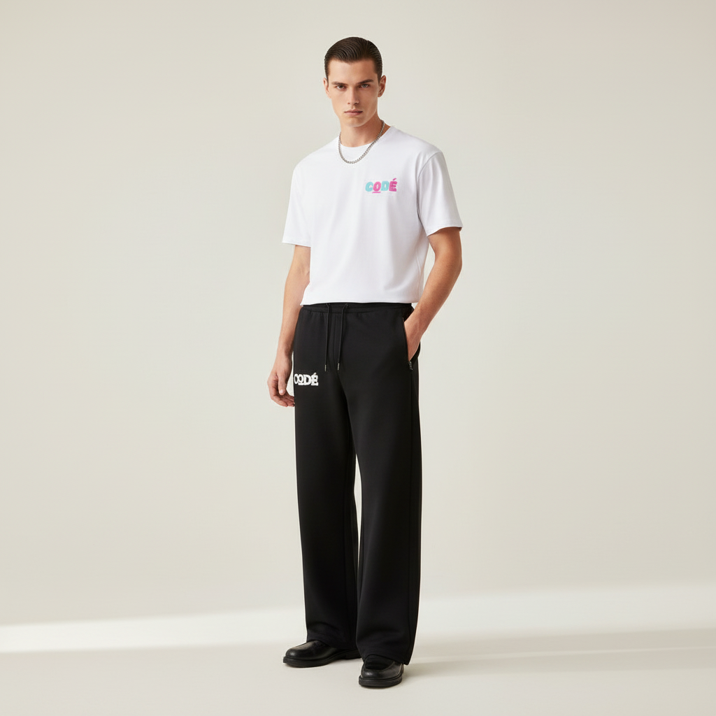 Feelin' CODÉ T-Shirt White en Wide-Leg Joggers Black - classy luxe